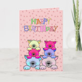 Card Kid's Girls Happy Birthday Cats 2 | Zazzle