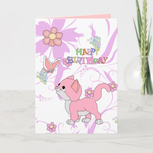 Card Kid's Girls Happy Birthday Girl Kitten Cat (Front)