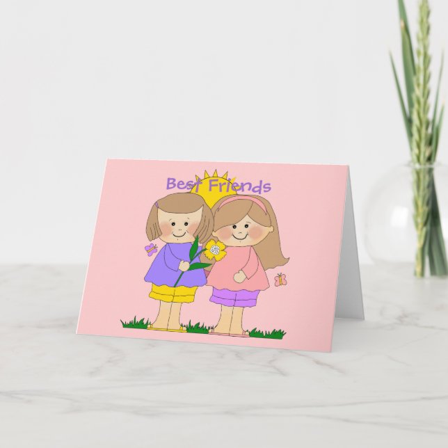 Card Kid's Two Best Friends Girls 2 Pink (Front)