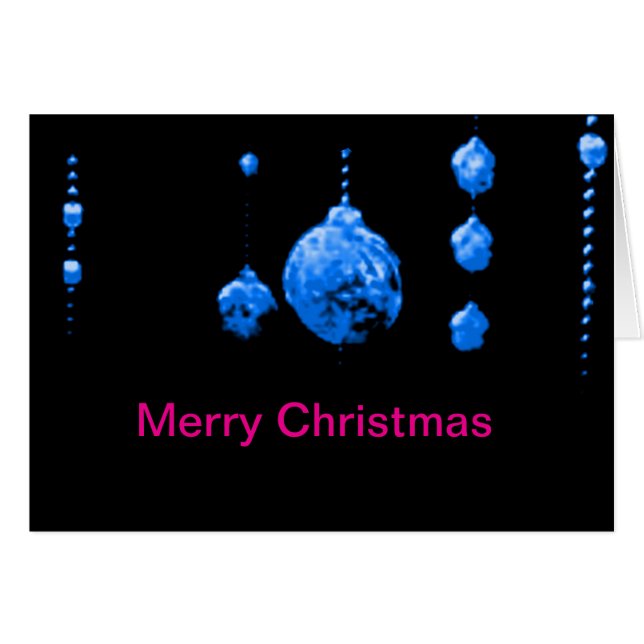 Card Merry Christmas Dancing Balls Blue MUSEUM Zaz (Front Horizontal)