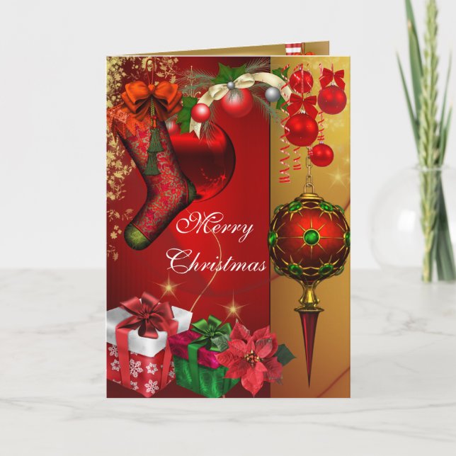 Card Merry Xmas Gold Red White Christmas (Front)