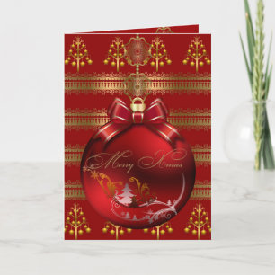 Card Merry Xmas Red Gold Christmas Balls