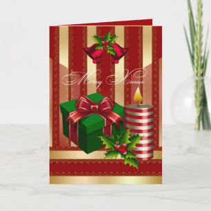 Card Merry Xmas Red Green Gold Christmas