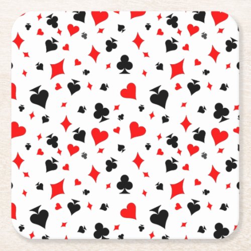 Card Party Suit of Cards Red and Black  Square Paper Coaster