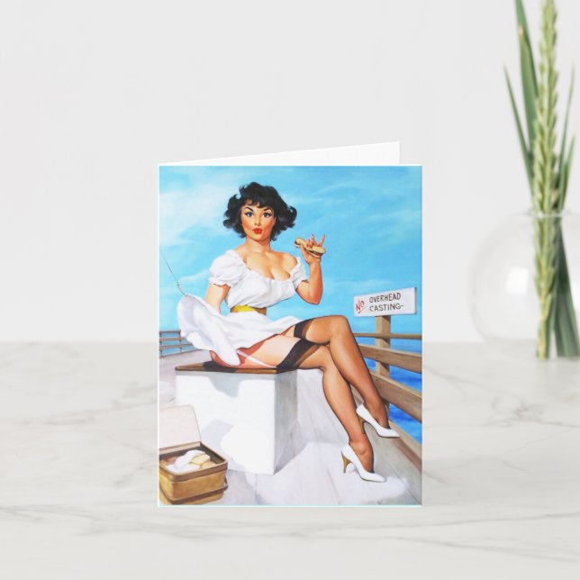 Card Pinup Girls Art Vintage Retro Seaside (Front)
