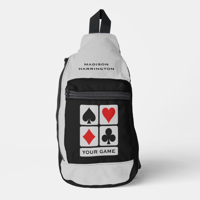 Card Player custom text Sling Bag (Front)