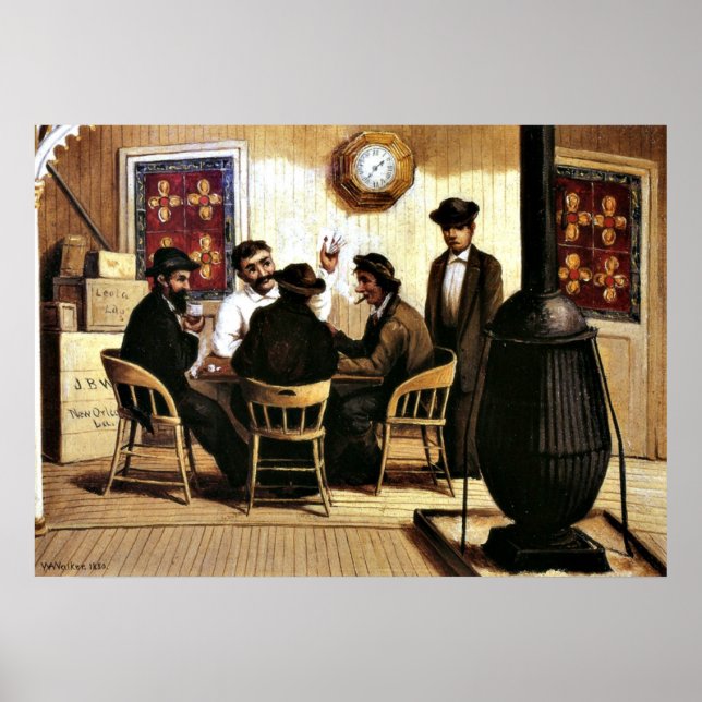 Card Players on the Steamboat, vintage painting Poster (Front)