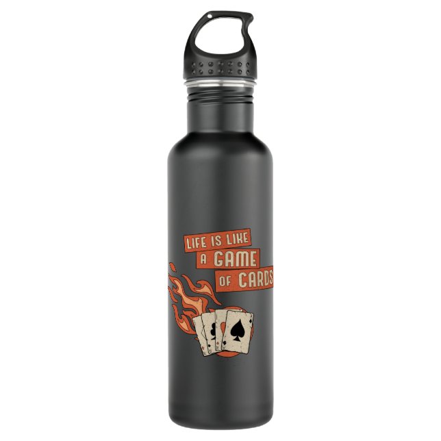 Card Playing Day Cards Poker Casino Ace Game Gift Stainless Steel Water Bottle (Front)