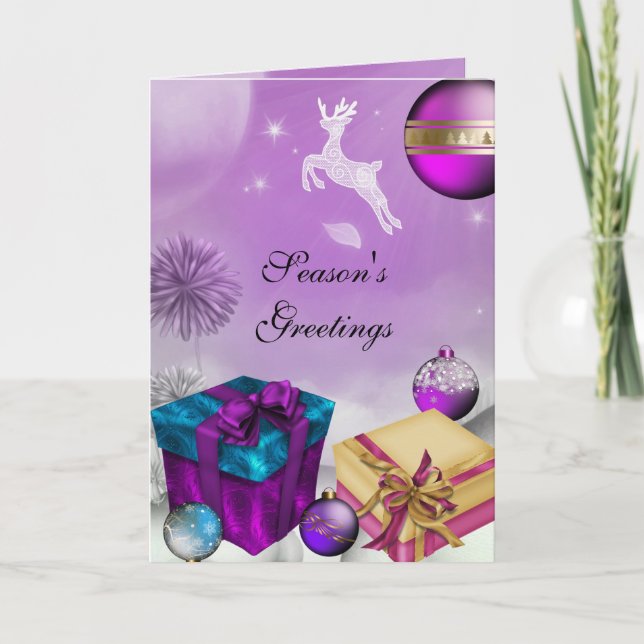 Card Season's Greetings Purple Blue Christmas (Front)