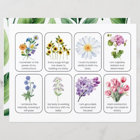 Card Set With 8 Childbirth Affirmations (Front/Back)