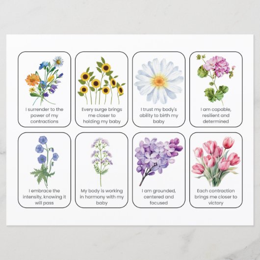 Card Set With 8 Childbirth Affirmations (Front)