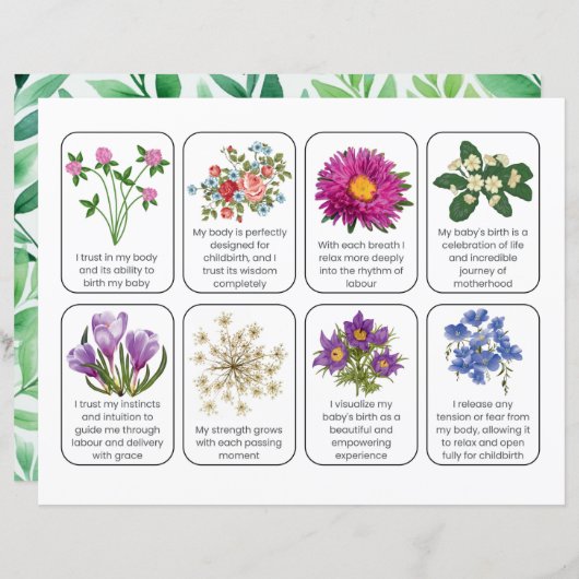 Card Set With 8 Childbirth Affirmations (Front/Back)