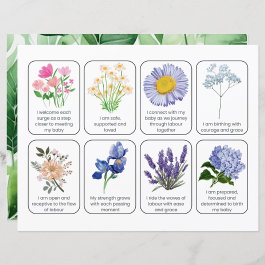 Card Set With 8 Childbirth Affirmations (Front/Back)