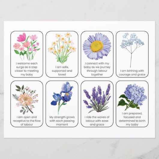 Card Set With 8 Childbirth Affirmations (Front)