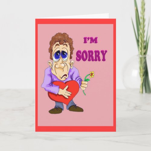 card Sorry man with heart flower