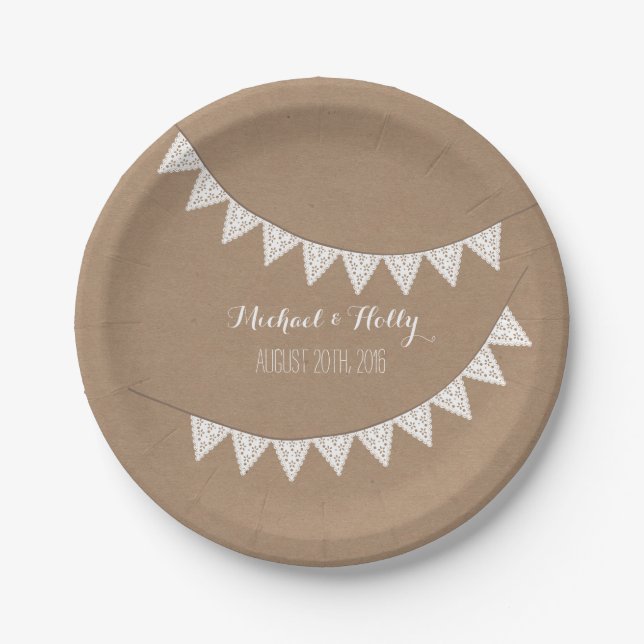 Card Stock Inspired Eyelet Bunting Wedding Paper Plates (Front)
