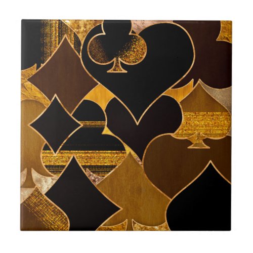 Card Suit Symbols collage _ Black And Gold texture Ceramic Tile