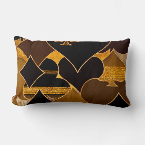 Card Suit Symbols collage _ Black And Gold texture Lumbar Pillow