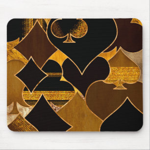 Card Suit Symbols collage - Black And Gold texture Mouse Pad