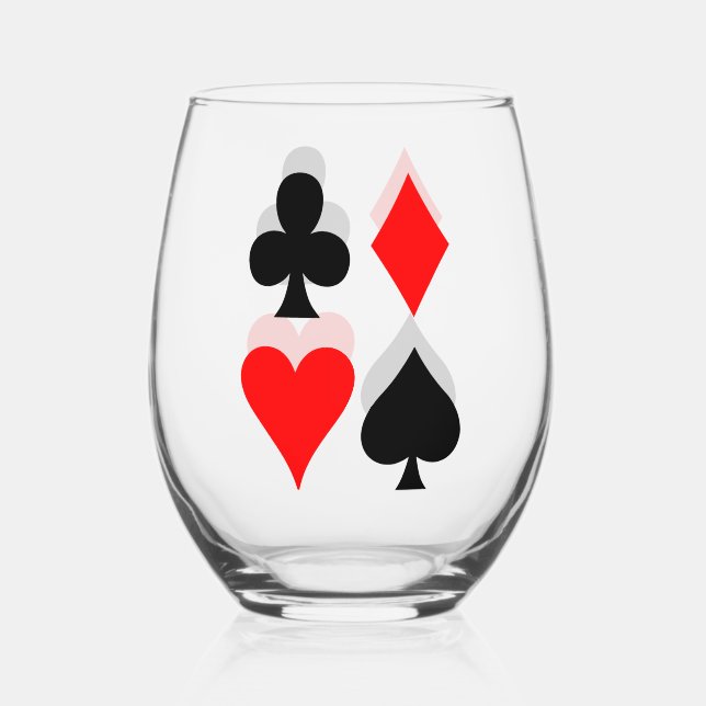 Card Suits Design Stemless Wine Glass (Front)