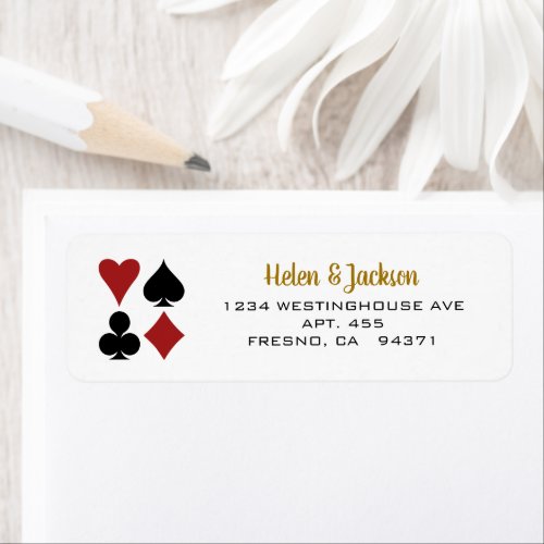 Card Suits Gold Black Red Las Vegas Wedding Label