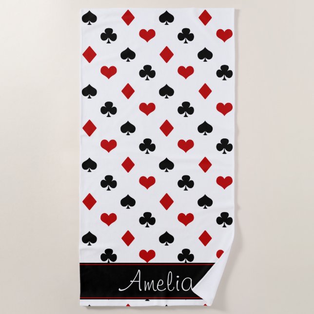 Card Suits | Poker Theme | Personalized Beach Towel (Front)