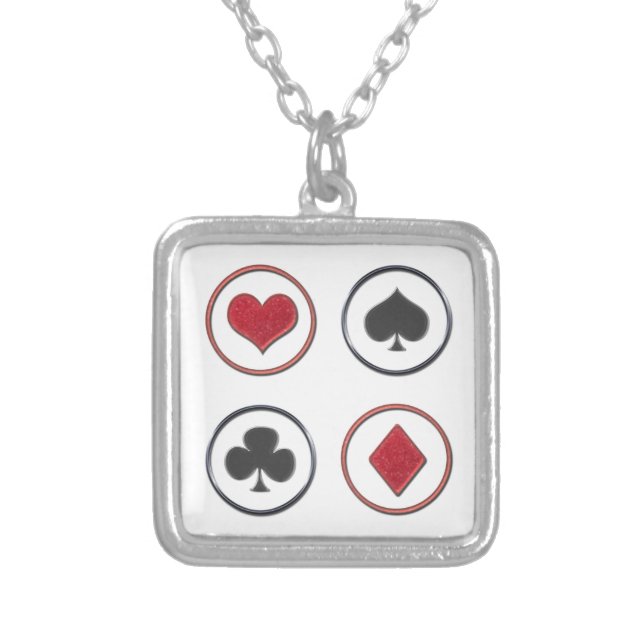 Card Suits Silver Plated Necklace (Front)