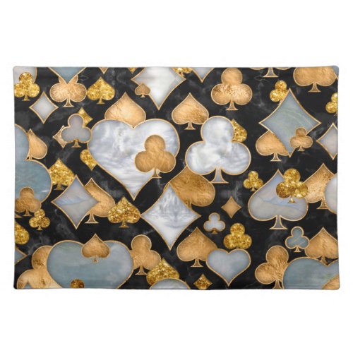 Card Suits Symbols pattern _ Black Pearl and Gold Cloth Placemat