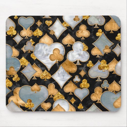 Card Suits Symbols pattern _ Black Pearl and Gold Mouse Pad