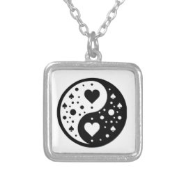 Card Suits Yin Yang / Yin Yang dos Naipes Silver Plated Necklace