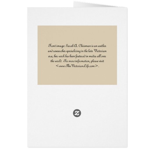 Card —Victorian lady writing in woods, with bike (Back)