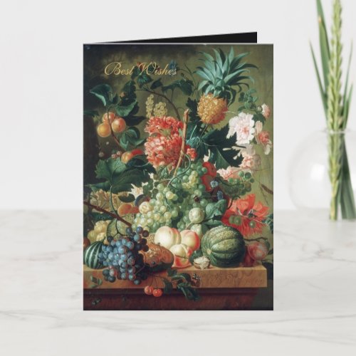 Card Vintage Art Still Life Flowers With Fruit