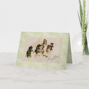 Card-Vintage Christmas Cats Dogs Dancing Holiday Card
