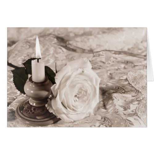 Card with an antique rose and candle