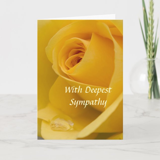 Card - With Deepest Sympathy Yellow Rose with Rain (Front)