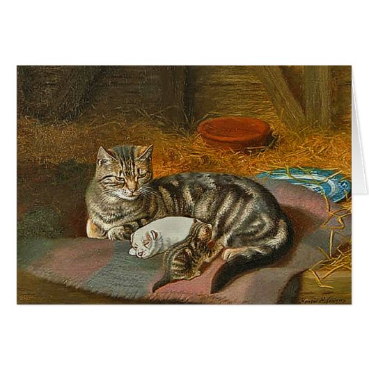 Card with Mama Cat & Pup: "The Unexpected Guest" (Front Horizontal)