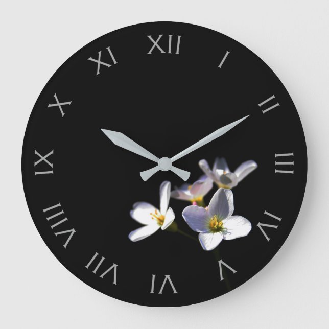 Cardamine Pratensis Flowers Grey Roman Num wccnm Large Clock (Front)