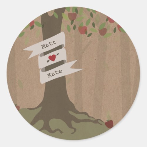 Cardboard Inspired Apple Orchard Wedding Classic Round Sticker