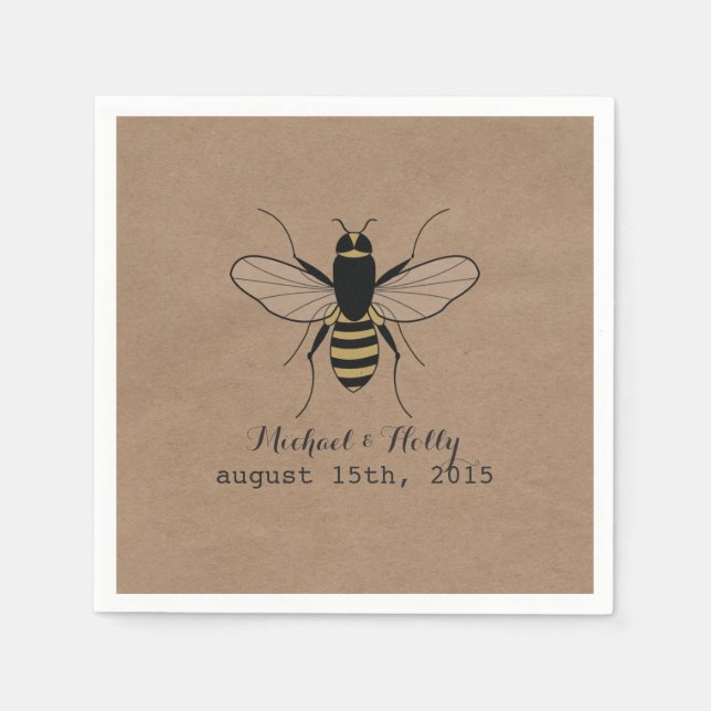 Cardboard Inspired Honey Bee Wedding Napkins (Front)