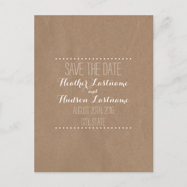 Cardboard Inspired Wedding Save The Date Announcement Postcard (Front)