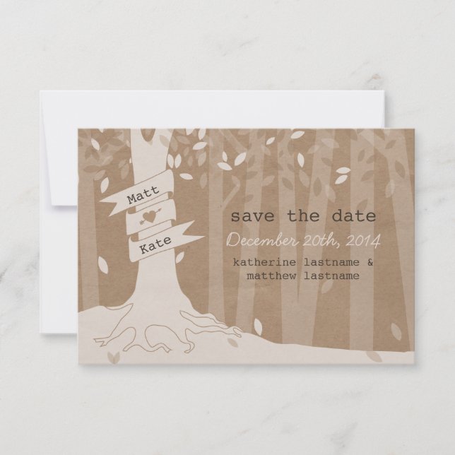 Cardboard Look Woodland Wedding Save The Date (Front)
