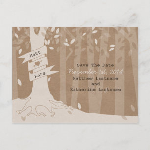 Cardboard Look Woodland Wedding Save The Date Announcement Postcard