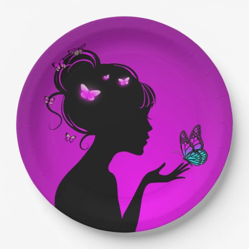 Cardboard plates The woman butterflies violet