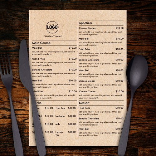 Cardboard Restaurant Table Menu Cards Flat Menu