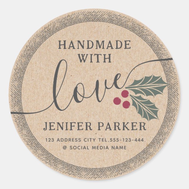 Cardboard  script handmade with  holy berry classic round sticker (Front)