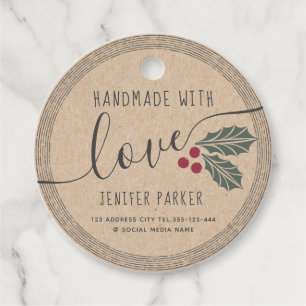 Cardboard script handmade with holy berry favor tags