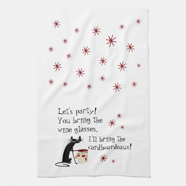 Cardboardeaux for Box Wine Funny Quote Cat Kitchen Towel (Vertical)