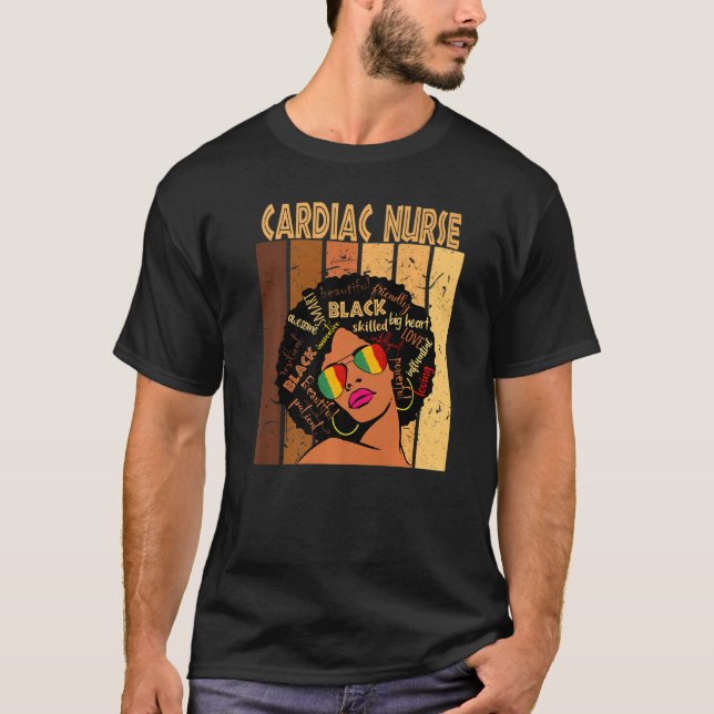 Cardiac Nurse Afro African American Black History  T-Shirt (Front)