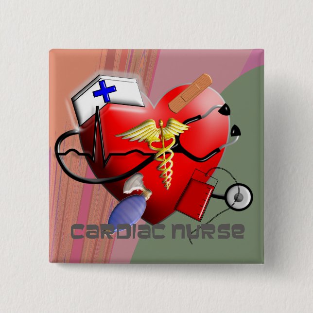 Cardiac Nurse Art Gifts Button (Front)