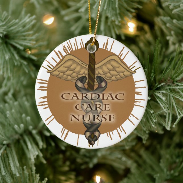 Cardiac Nurse Caduceus Ceramic Ornament (Tree)